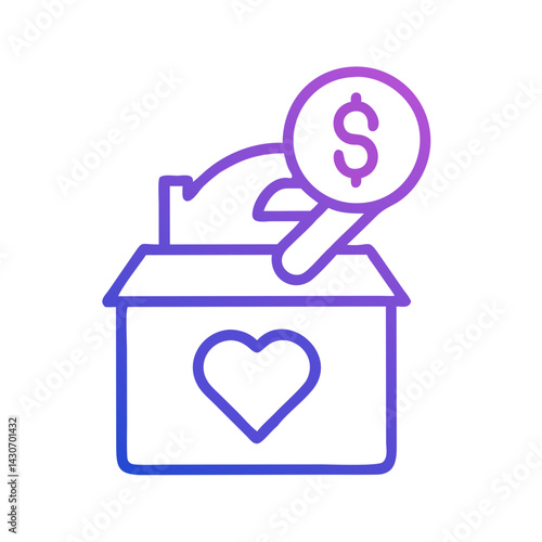 Donation box with heart symbol and money coin
