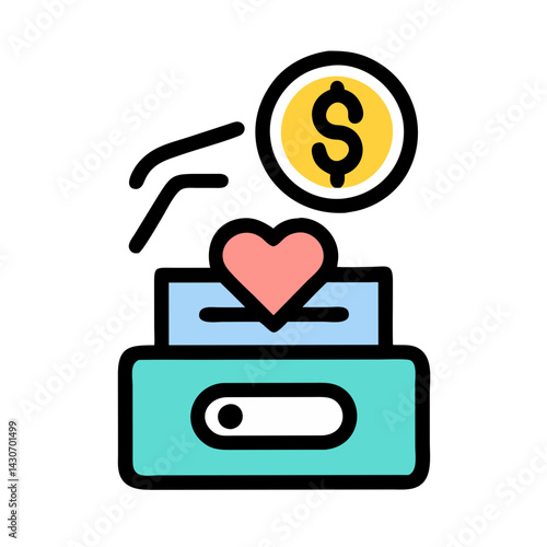 Donation box with heart and dollar coin illustration