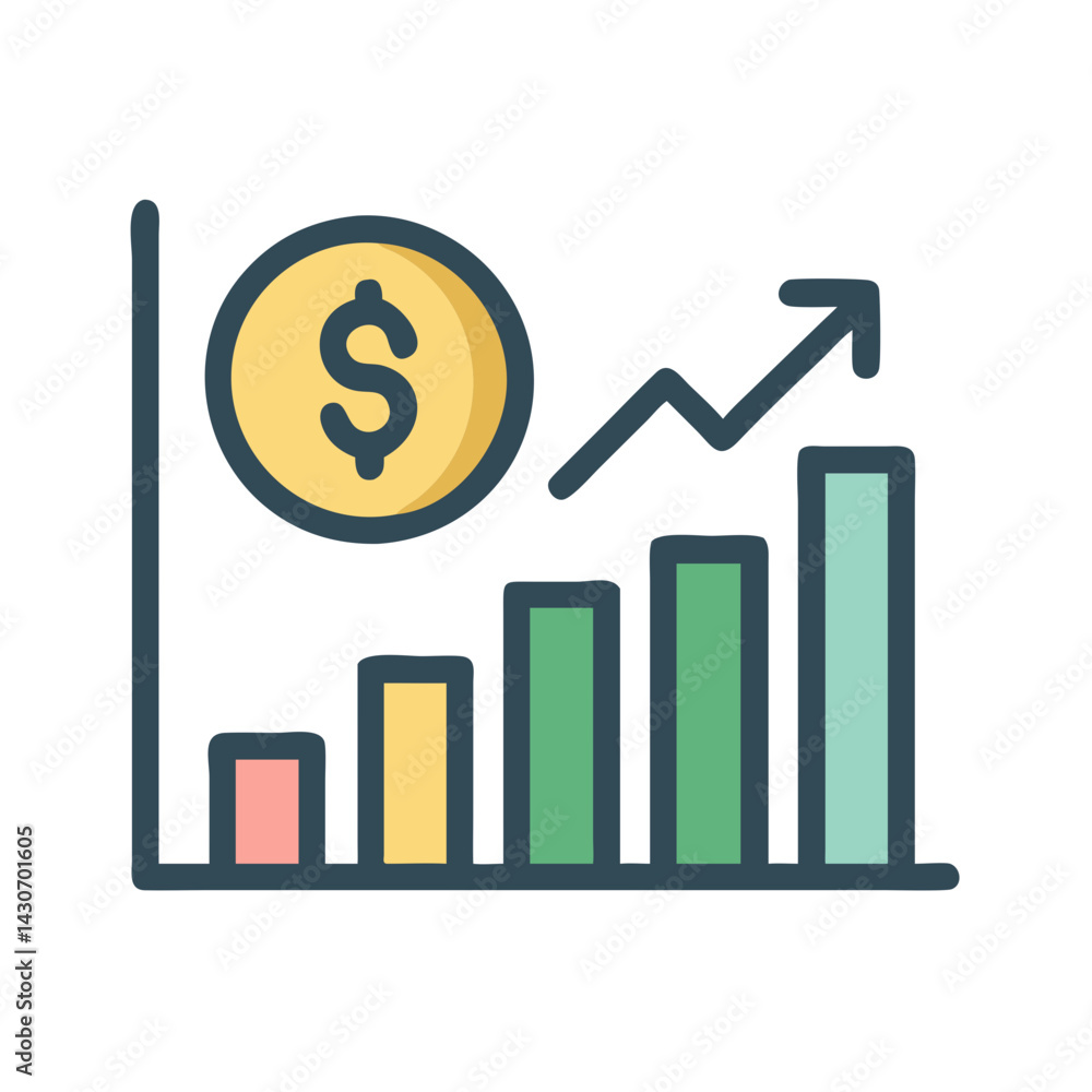 Financial growth, stock market bar graph with dollar symbol Financial growth, stock market bar graph with dollar symbol