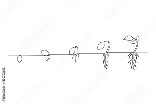 Continuous one line drawing of plant growing process
