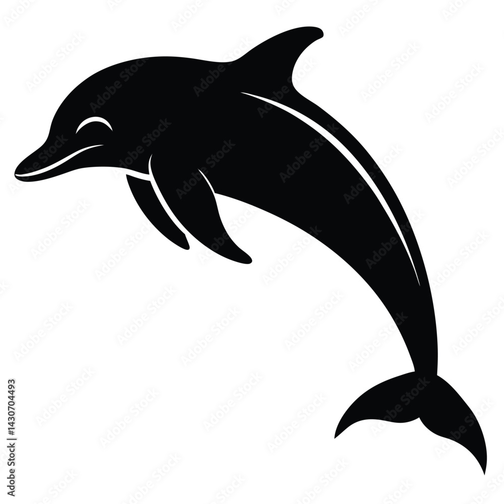 Obraz premium Black Dolphin Jumping Illustration Aquatic Mammal Silhouette Marine Life Graphic Design.