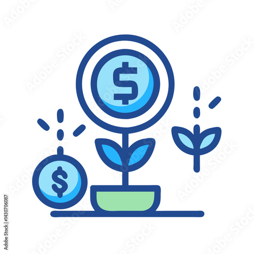 Investment Growth Illustration: Dollar Sign Coin Tree Planting