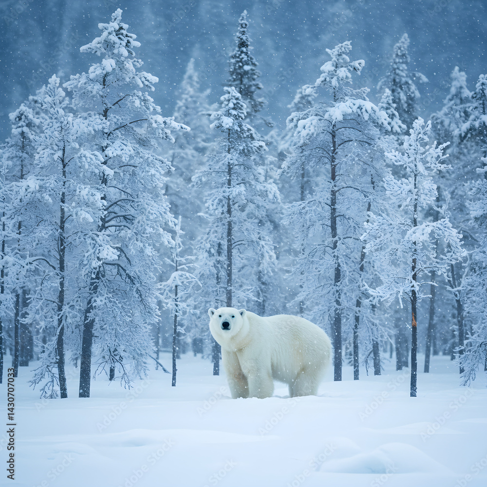 Polar Bear in a Snowy Forest Polar Bear in a Snowy Forest