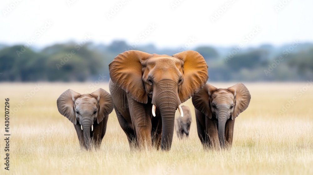 Obraz premium African elephants family in savanna