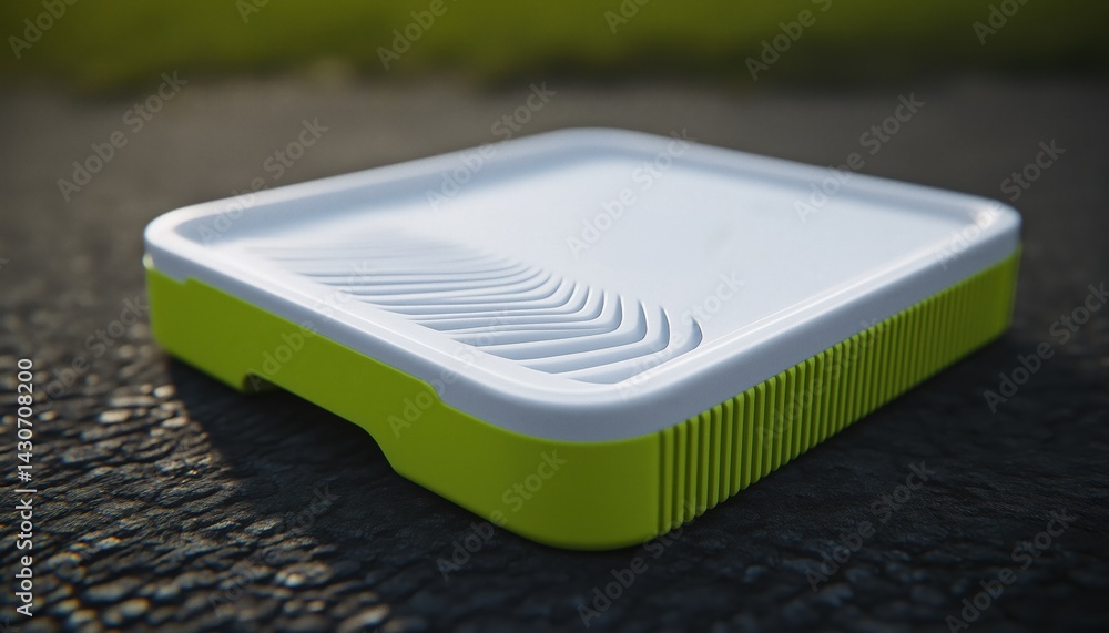 Modern Portable Technology Gadget with White and Lime Green Design Outdoors Modern Portable Technology Gadget with White and Lime Green Design Outdoors