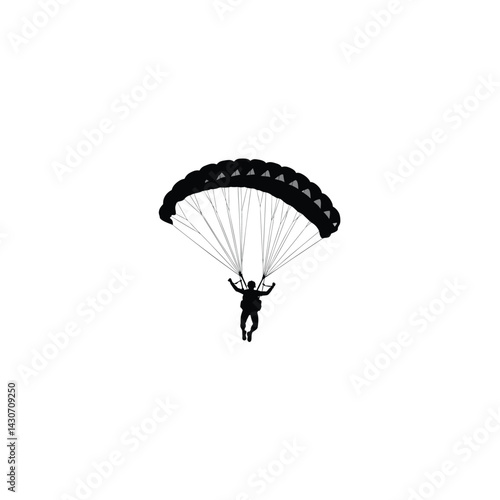 Skydiver flying with parachute silhouette on white background