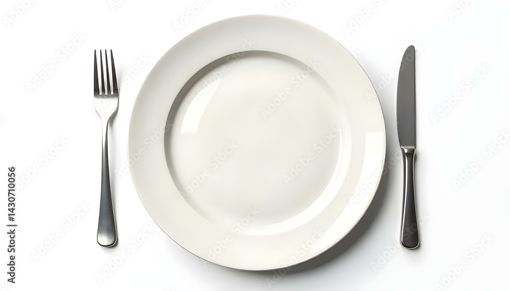 A modern glass plate with sleek black titanium cutlery, dramatically lit against a stark black background in a studio setting. A modern glass plate with sleek black titanium cutlery, dramatically lit against a stark black background in a studio setting.