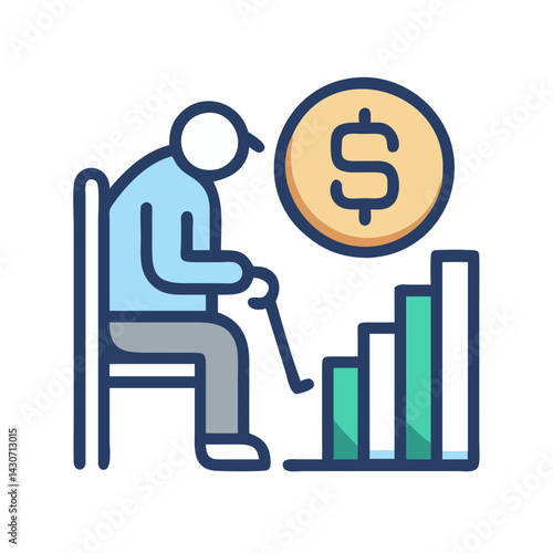 Retirement planning and investment growth icon with old man