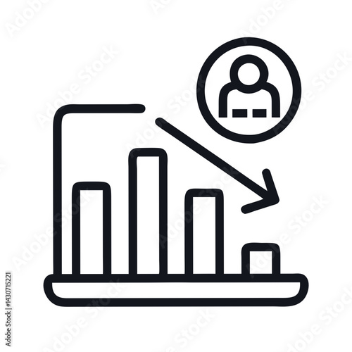 Employee Churn Rate Declining, Chart with Person and Arrow