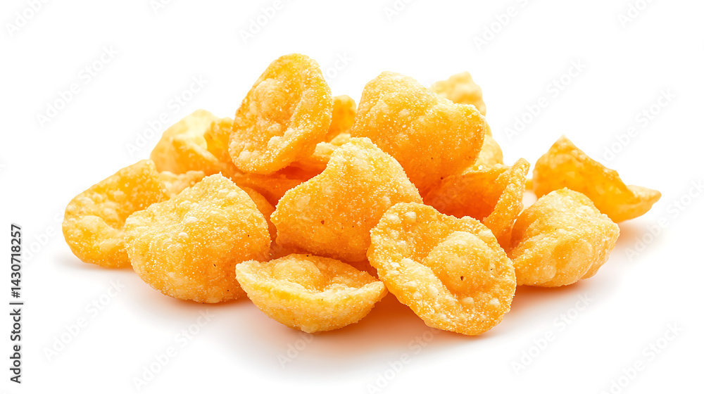 Crispy and Crunchy Puff Shot Isolated on White background. Masala or Salt flavour snacks. ai generator Crispy and Crunchy Puff Shot Isolated on White background. Masala or Salt flavour snacks. ai generator