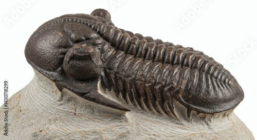 fossilized trilobite ancient marine creature isolated on white. Generative AI