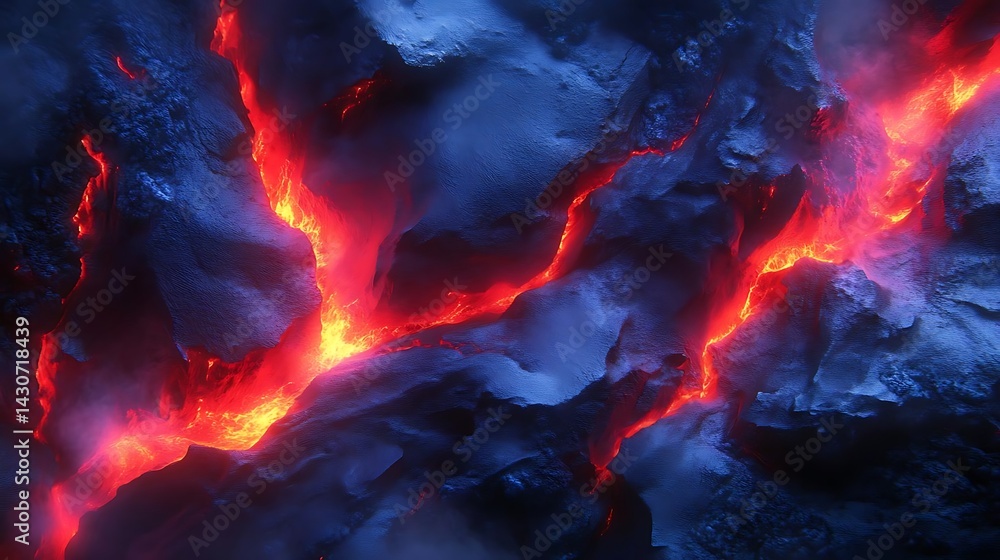 Fototapeta premium Molten lava flows, volcanic rock