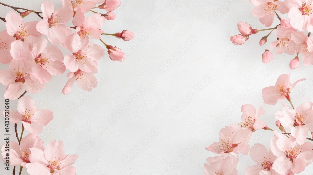Obraz premium Cherry Blossoms Framing a Light Background Invoking Serenity in Springtime Festival Atmosphere