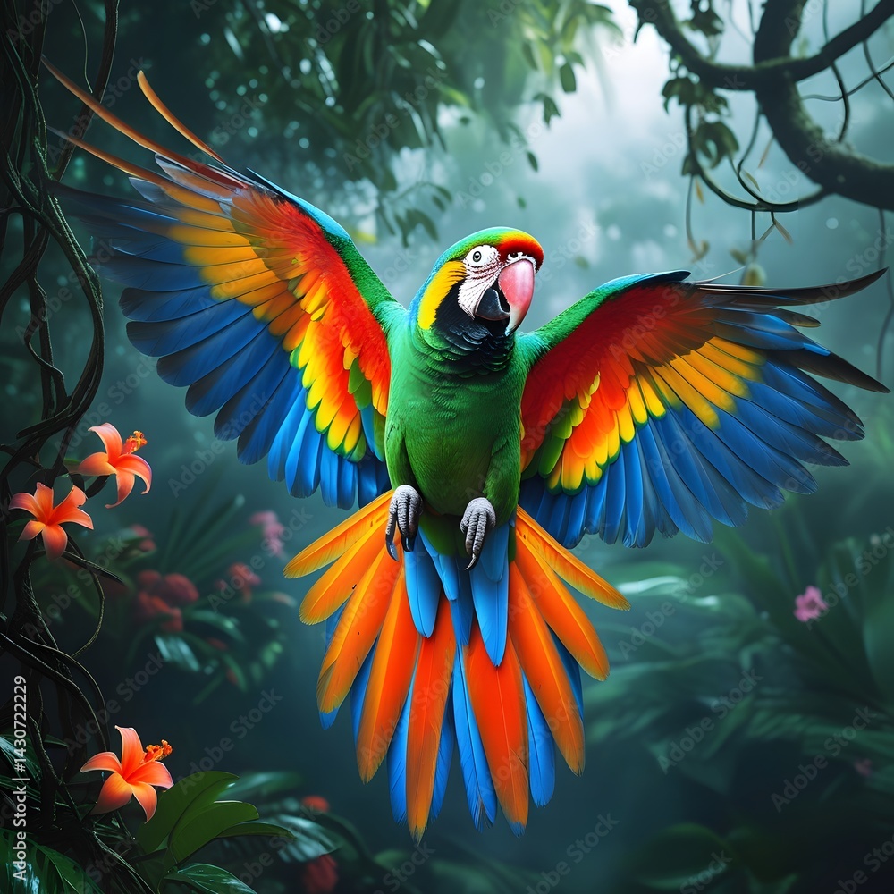 Fototapeta premium A colorful parrot are flying.