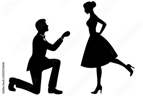 Ring box silhouette symbolizing a proposal commitment elegance and romance for wedding engagement celebratory moment in minimalist style graphic illustration, ring box, proposal, commitment, love, rom