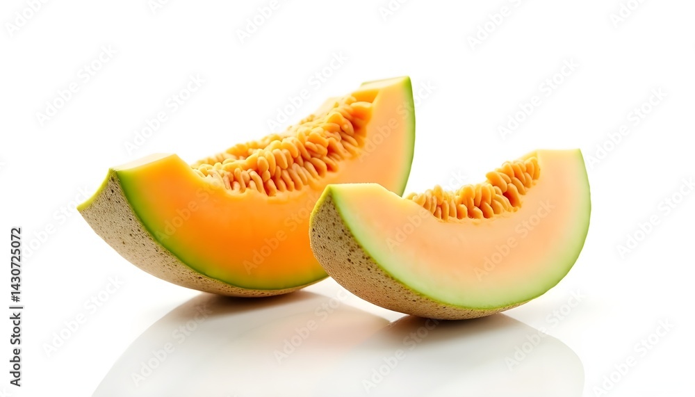 Fresh Ripe Cantaloupe Slices Isolated on White Fresh Ripe Cantaloupe Slices Isolated on White