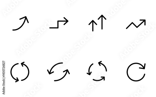 Set of black and white, cute and simple arrow icons, advance and replace