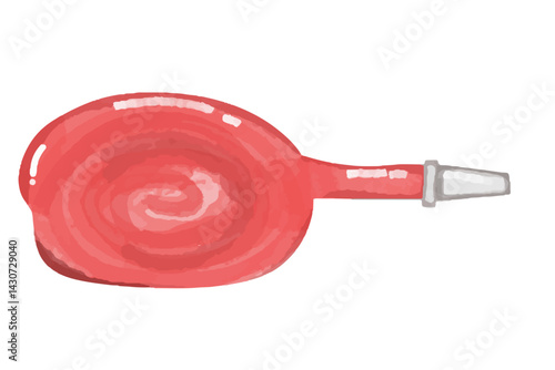 Watercolor Red fire hose illustration. Red rolled firefighter hose isolated on the white background