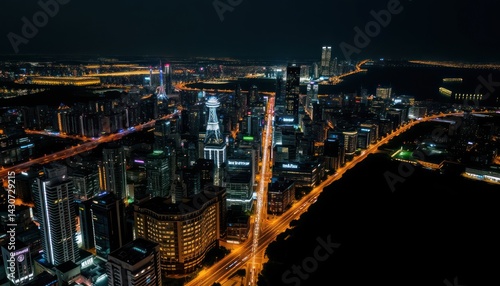 Wallpaper Mural Aerial view of illuminated city at night (1) Torontodigital.ca