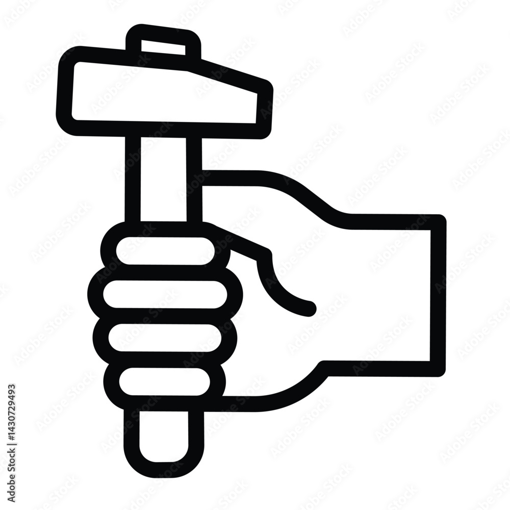 Hammer in hand line icon, repair service concept. Vector graphics. Human hand with hammer sign on white background, style mobile or design. Hammer in hand line icon, repair service concept. Vector graphics. Human hand with hammer sign on white background, style mobile or design.
