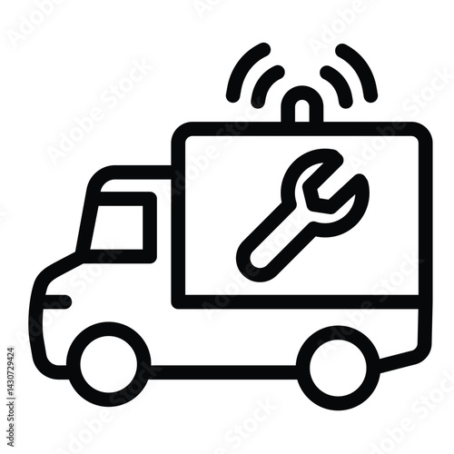 Truck vehicle with siren and wrench line icon, repair service concept. Vector graphics. Repair man emergency truck sign on white background, style mobile or design.