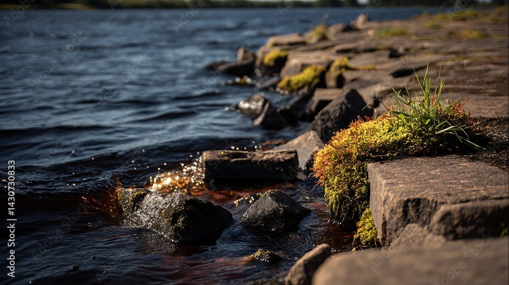 Fototapeta premium Water rocks natural riverbank scene