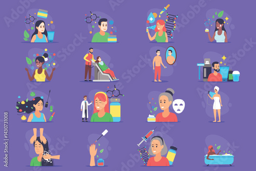 Obraz na płótnie People engaged in various beauty and self-care activities. Skincare routines, hair treatments, and health consultations. Holistic approach to beauty concept w salonie