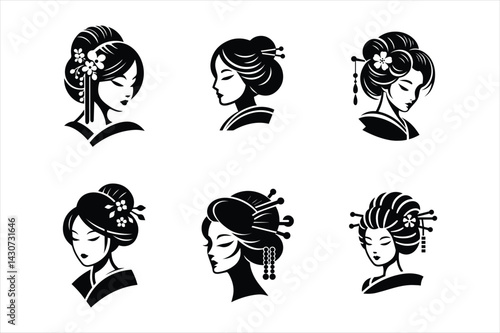 Side profile of Japanese beauty with styled hair vector illustration