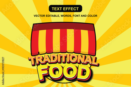 Vector Text Effect Traditional Food is perfect for street food promotions. Ideal for posters, banners, and social media, it adds bold, cultural flair to attract attention and boost visibility.