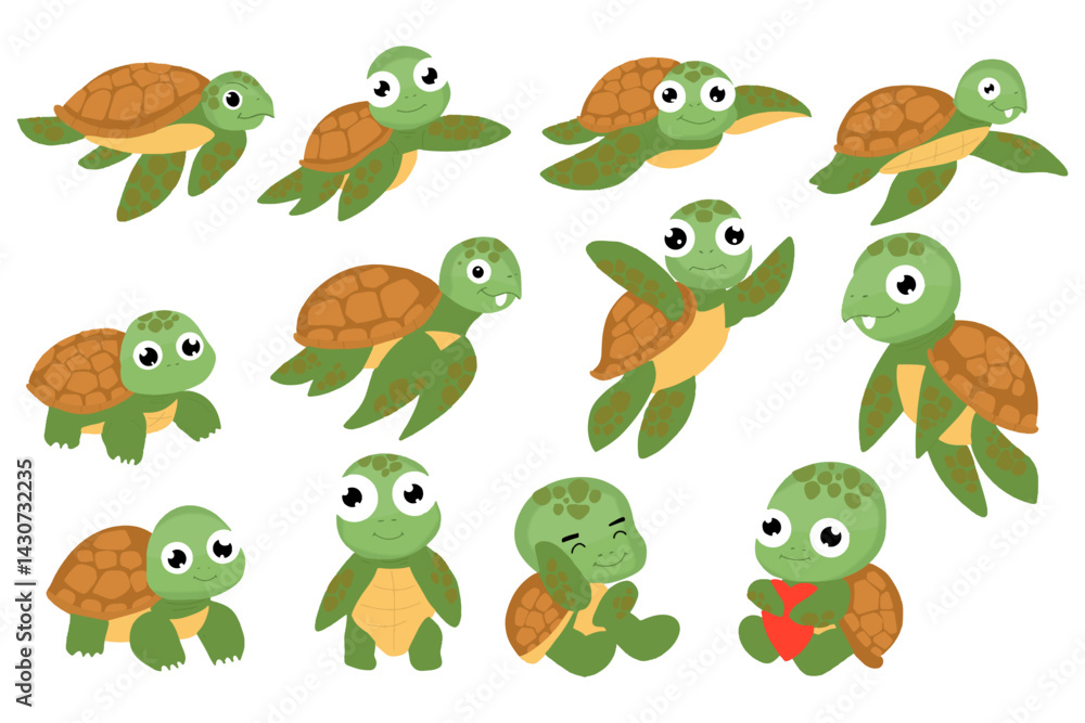 Kawaii turtle character design illustration. kawaaii, cute turtles. Cute sea turtle cartoon isolated on white background Vector illustration Kawaii turtle character design illustration. kawaaii, cute turtles. Cute sea turtle cartoon isolated on white background Vector illustration