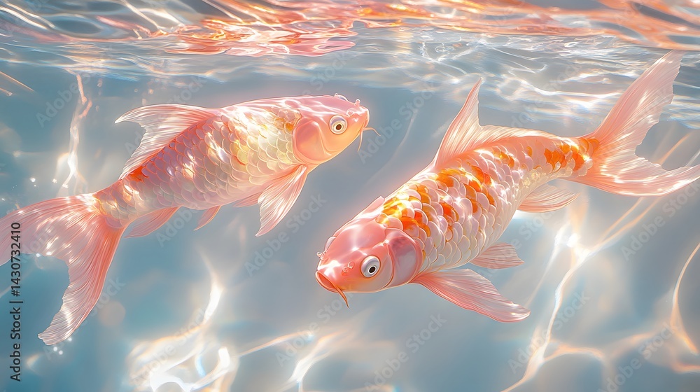 Enchanted Underwater Panorama Featuring Dazzling Pink Koi in a Surreal Y2K Inspired Aquatic Masterpiece Enchanted Underwater Panorama Featuring Dazzling Pink Koi in a Surreal Y2K Inspired Aquatic Masterpiece