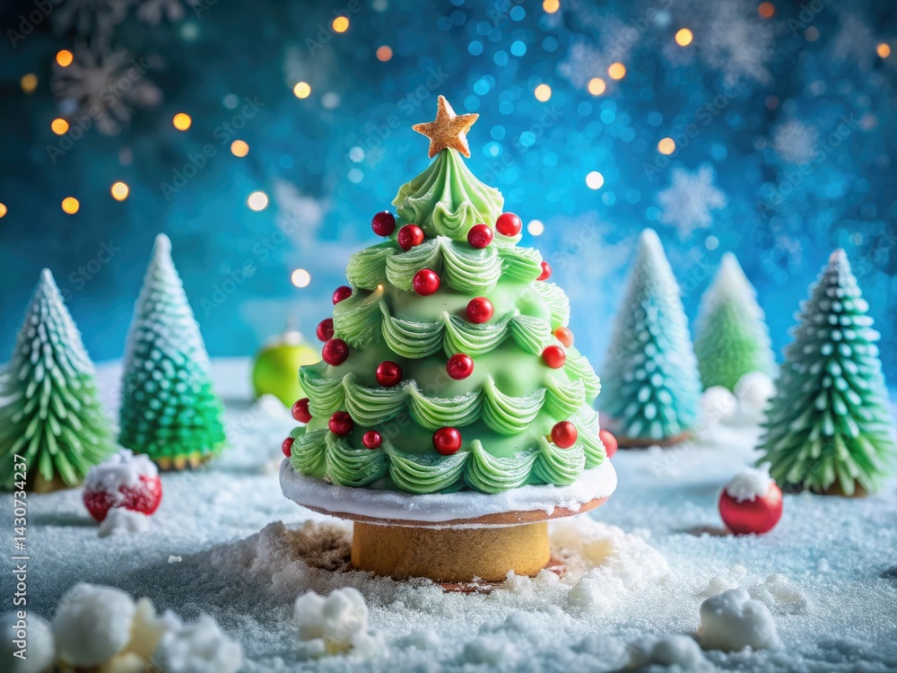 Obraz premium Winter Wonderland Food Photography: Snowy Tree Dessert, Festive Cake, Christmas Treats, Holiday Baking, Cold Weather Recipe