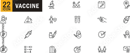 Vaccine editable outline icon set. Immunization injection syringe health-dose baby-safety and more.
