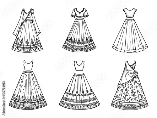 lehenga art minimalistic line art representation of bridal attire