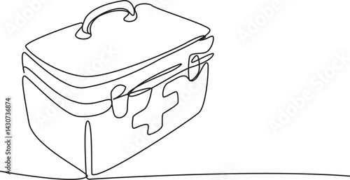 First Aid box one line continuous. First Aid box one line art. Hand drawn vector editable stroke.
