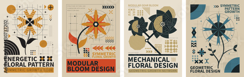 Energetic Floral Pattern Posters Collection: a collection of four artistic posters displaying abstract floral patterns with modern designs.