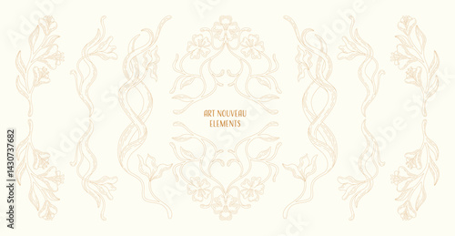 Art Nouveau Floral frames, corners, and borders with Iris. Floral design. Vector.