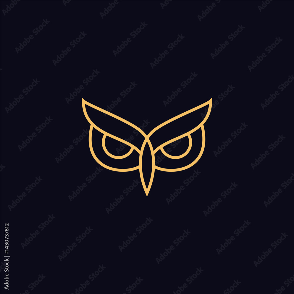 Golden Owl Face Line Art Logo Golden Owl Face Line Art Logo