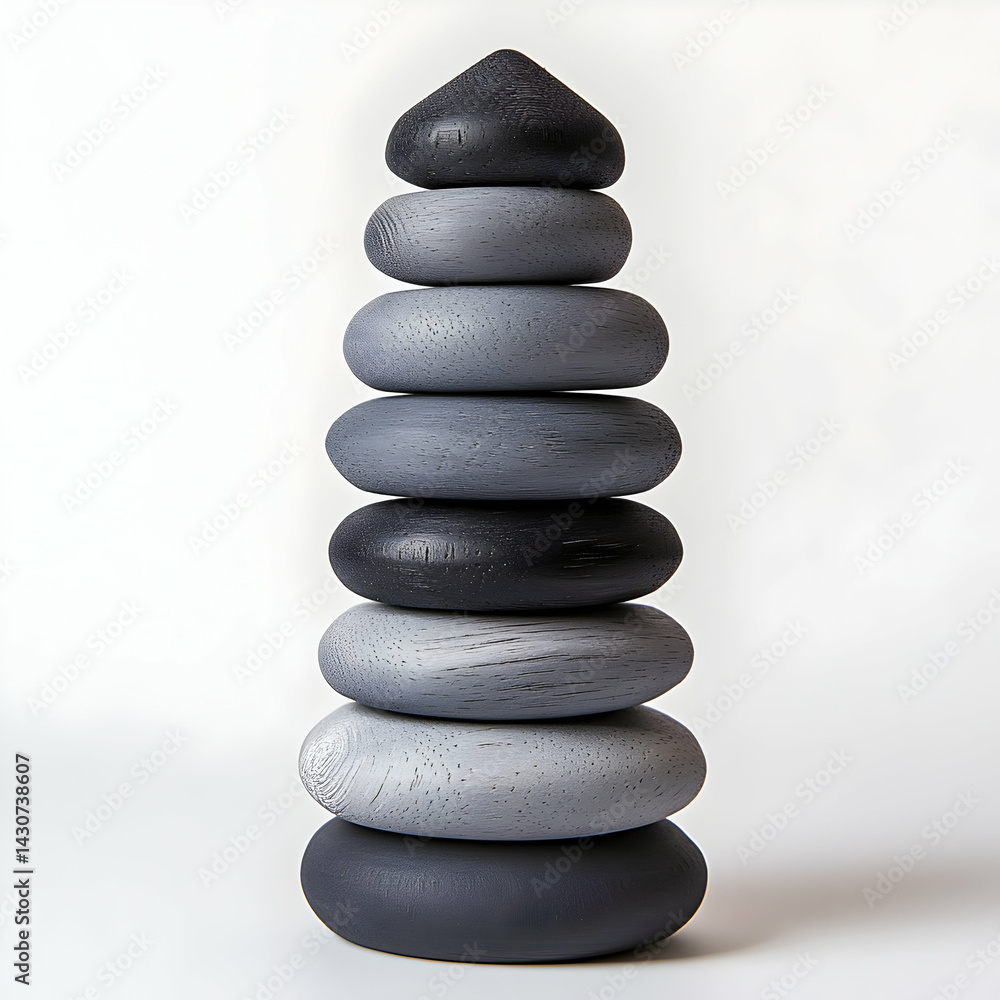 Stacking Wooden Stones Toy With Gray And Black Colors Stacking Wooden Stones Toy With Gray And Black Colors