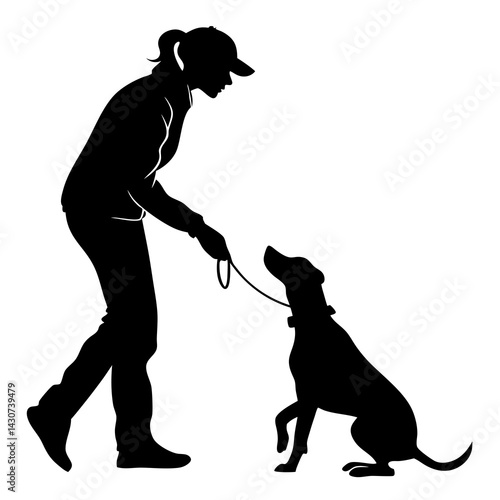 Woman Training Dog Silhouette Illustration Pet Obedience Loyalty Canine Friend Companion