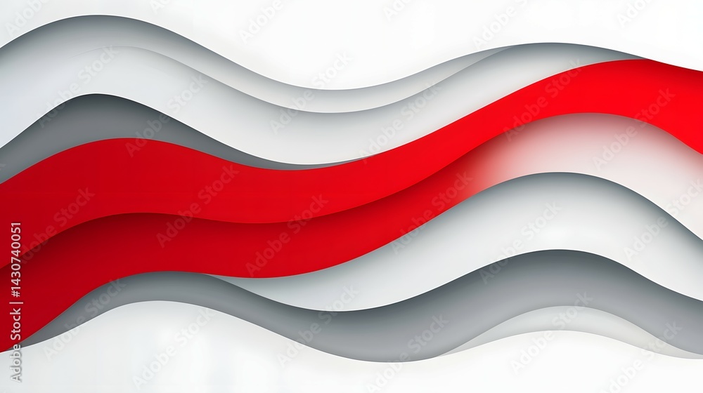 Naklejka premium Dynamic, layered abstract design featuring wavy lines of red and gray.