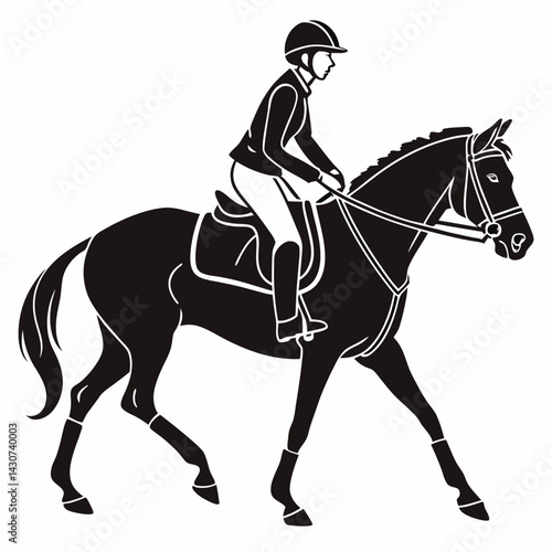 Horseback Riding Black And White Equestrian Sport Vector Silhouette Illustration Isolated