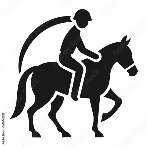 Horseback Riding Pictogram Silhouette Of Equestrian Sport With Rider And Horse