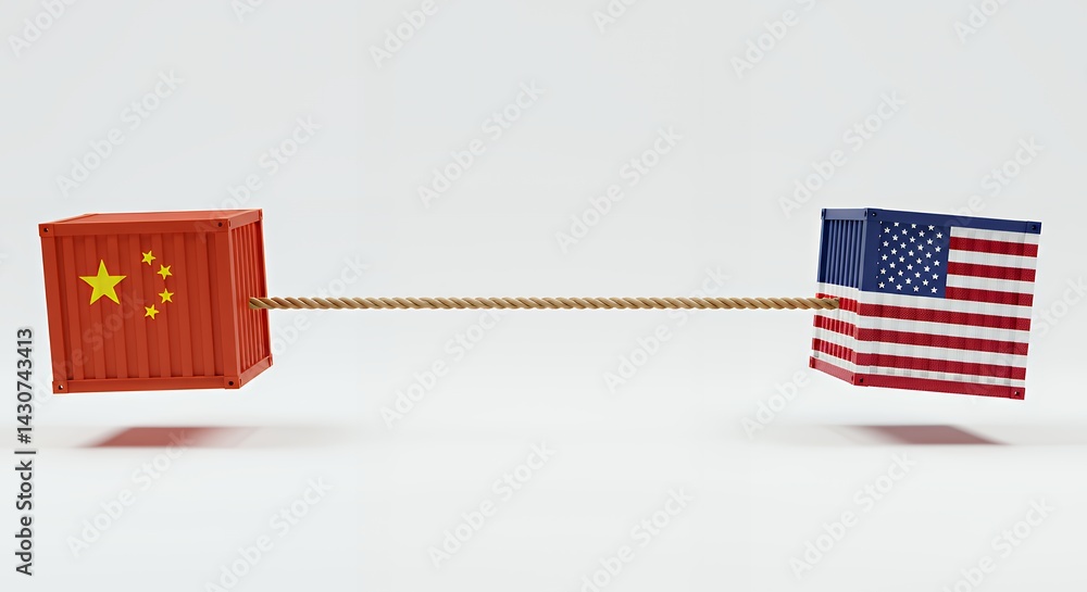 China and Usa Trade Tug of War with Cargo Containers