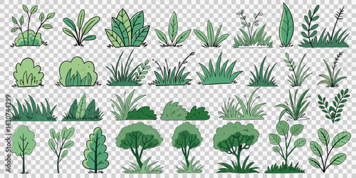 Hand drawn shrub bush shrubbery tree. set of garden plant element. Eco element