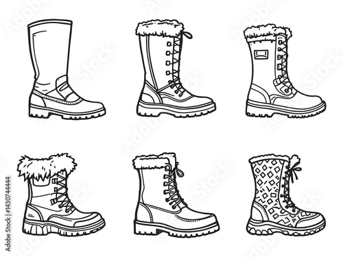 snow boots art outline winter footwear simple line art drawing design