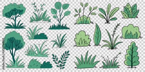 Hand drawn shrub bush shrubbery tree. set of garden plant element. Eco element