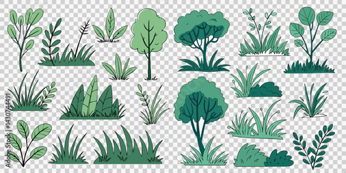 Hand drawn shrub bush shrubbery tree. set of garden plant element. Eco element