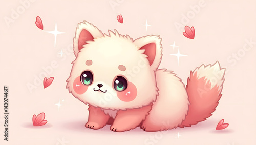 Wallpaper Mural 
A delicate,  rassberry -hued chibi  panda  with a tender, rounded face, blushing a deep shade of purple  and smiling sweetly with a slight, shy curve of the lips,
 Torontodigital.ca