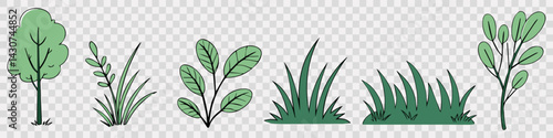 Hand drawn shrub bush shrubbery tree. set of garden plant element. Eco element